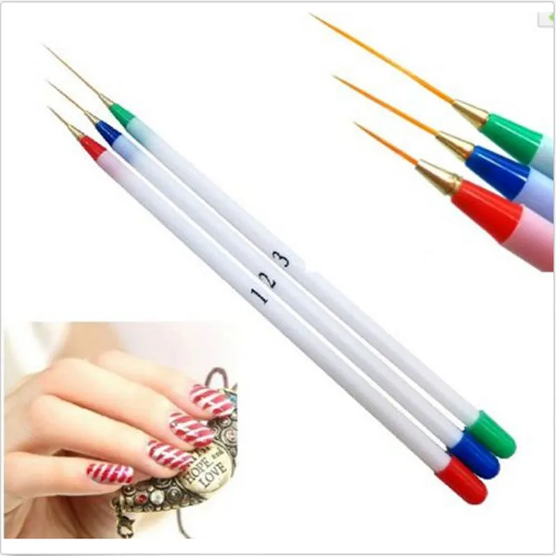 3pcs Nail Art Kit DIY Acrylique Dessin Peinture Striping UV Gel Pen Brush Set # R56