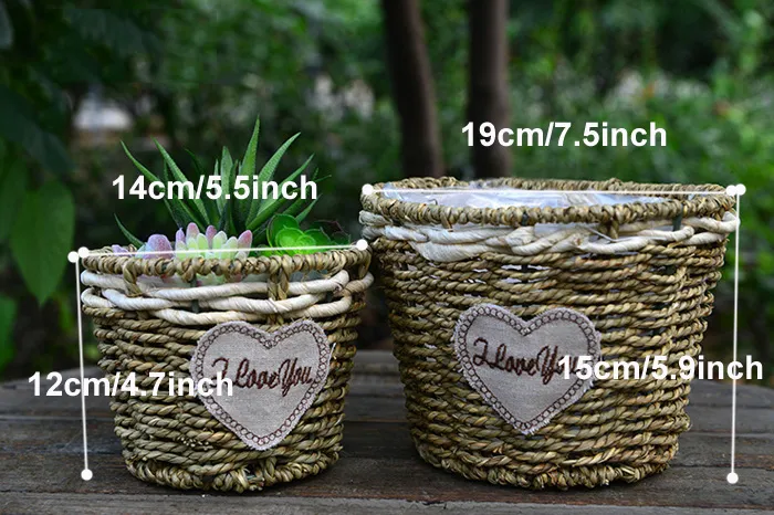 4 sztuk - Pack Country Style Handmade Kwiat Kosz Słomy Plecione Sztuczne Rośliny Wazon Storage Pasterpasterski Pot Home Decor