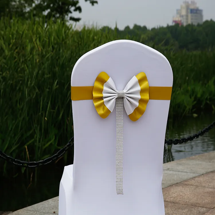 椅子のための美しいカラフルな弓の結婚式のアクセサリー安い卸売エレガントなビーズテキスタイルチェアカバーカバーサッシの結婚式の装飾
