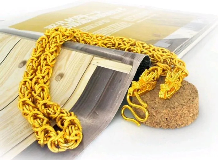 Imitation Or Jaune Chaîne Collier Hommes Tête De Dragon Grain Ligne Placer Or Thaïlande Chaînes pour Hommes 60cm280G