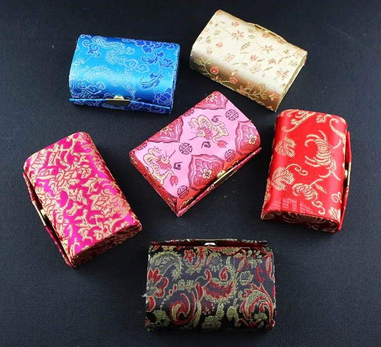 Portable Small Travel Jewelry Storage Case Mirror Earring Ring Gift Box Chinese Silk brocade Floral Empty Lipstick Tubes Packaging Boxes