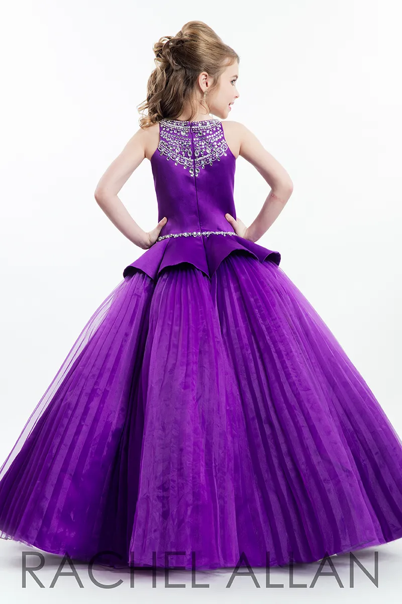 2020 Rachel Allan Roxo vestido de baile Princesa Girl039s Pageant Vestidos Espumantes Cristais Frisados ​​Zíper Voltar Bonito Meninas Flor Gi5860308