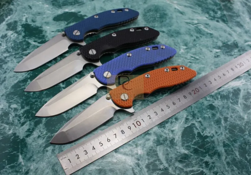 Version Sanglier Rick HINDERER CTS XM-18 Titane + G10 Poignée D2 couteau pliant à lame en acier rapide pour Camping chasse EDC outil