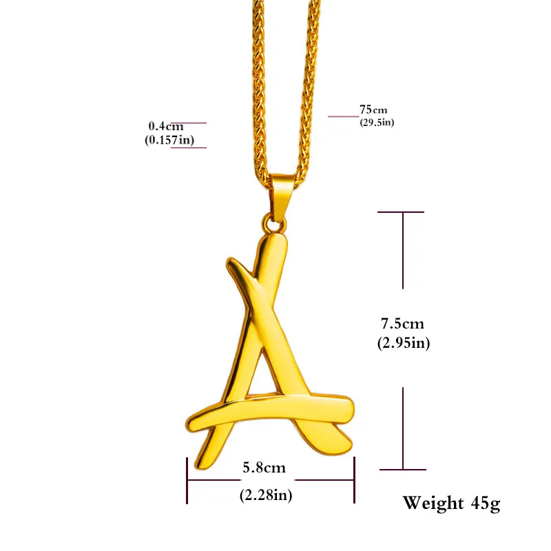 Newest superstar A letter pendant necklace 18K real gold plated thin chain men colgantes hip hop hombre N193