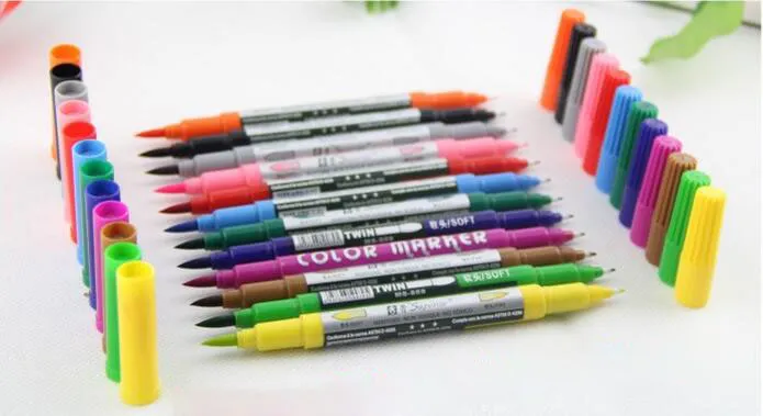 Borstel Dubbele kleur cartoon pen Marker aquarellen Schets Handgeschilderde pen Zachte Super Borstel Brede Twin Tip Manga Ciao