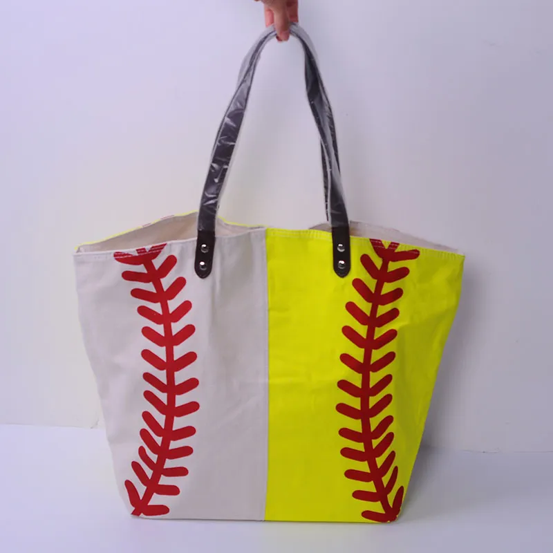 Silk Printed Baseball Canvas Shopping Bag CN Warehouse Large Capacity Latice Travel Bags Team Accessories Tote Domil281