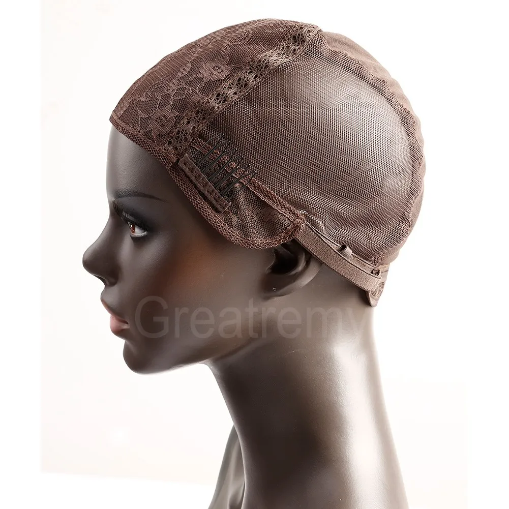 Greatemy Professional Wig Caps för att göra peruk med kammar och justerbara band Swiss Lace Brown Medium Storlek