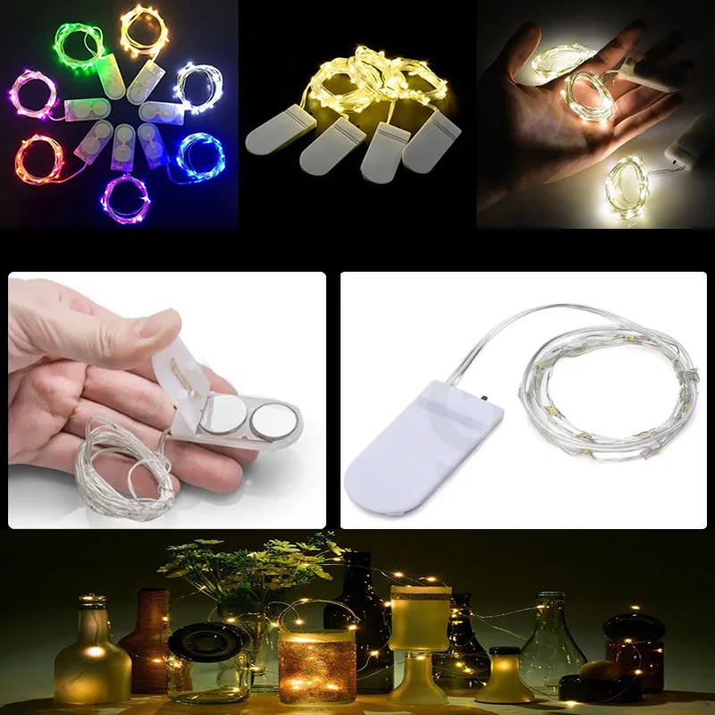 2M 20LEDs CR2032 Button Battery Operated Mini Micro LED Lights String For Wedding Party Event decorations Silver Copper Wire
