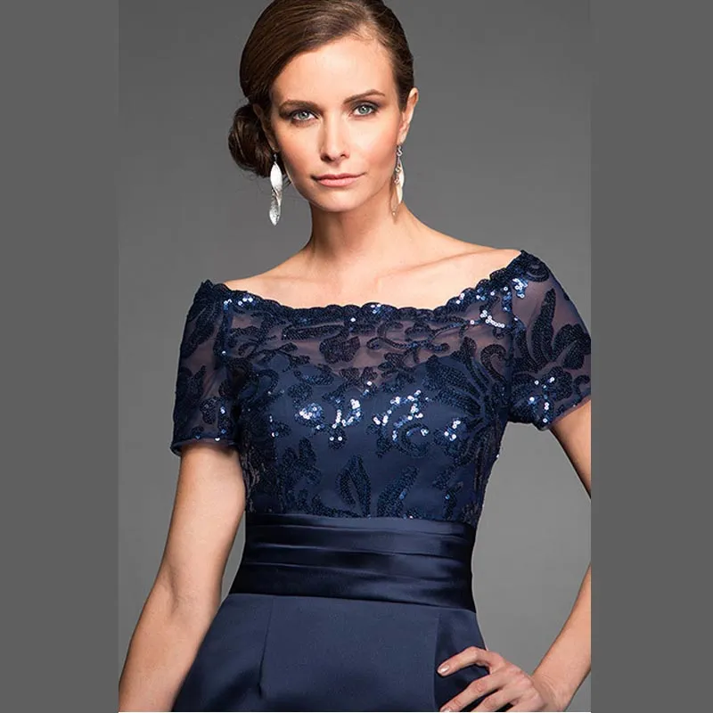 Abiti la madre della sposa blu navy Elegante abito da cerimonia nuziale corto al ginocchio di alta qualità