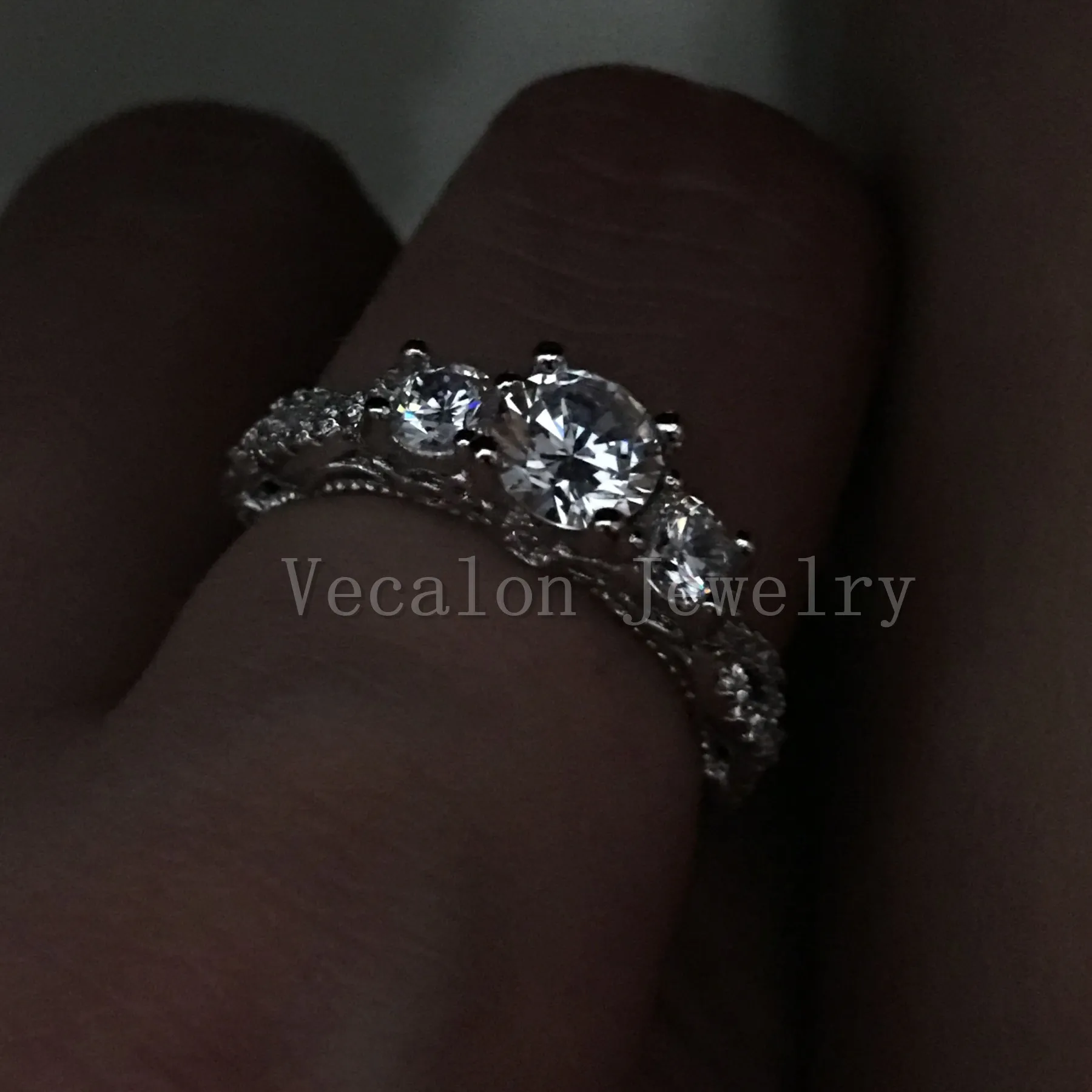 Vecalon biżuteria Vintage pierścionek zaręczynowy dla kobiet Cz pierścionek z brylantem 925 Sterling Silver damski palec serdeczny