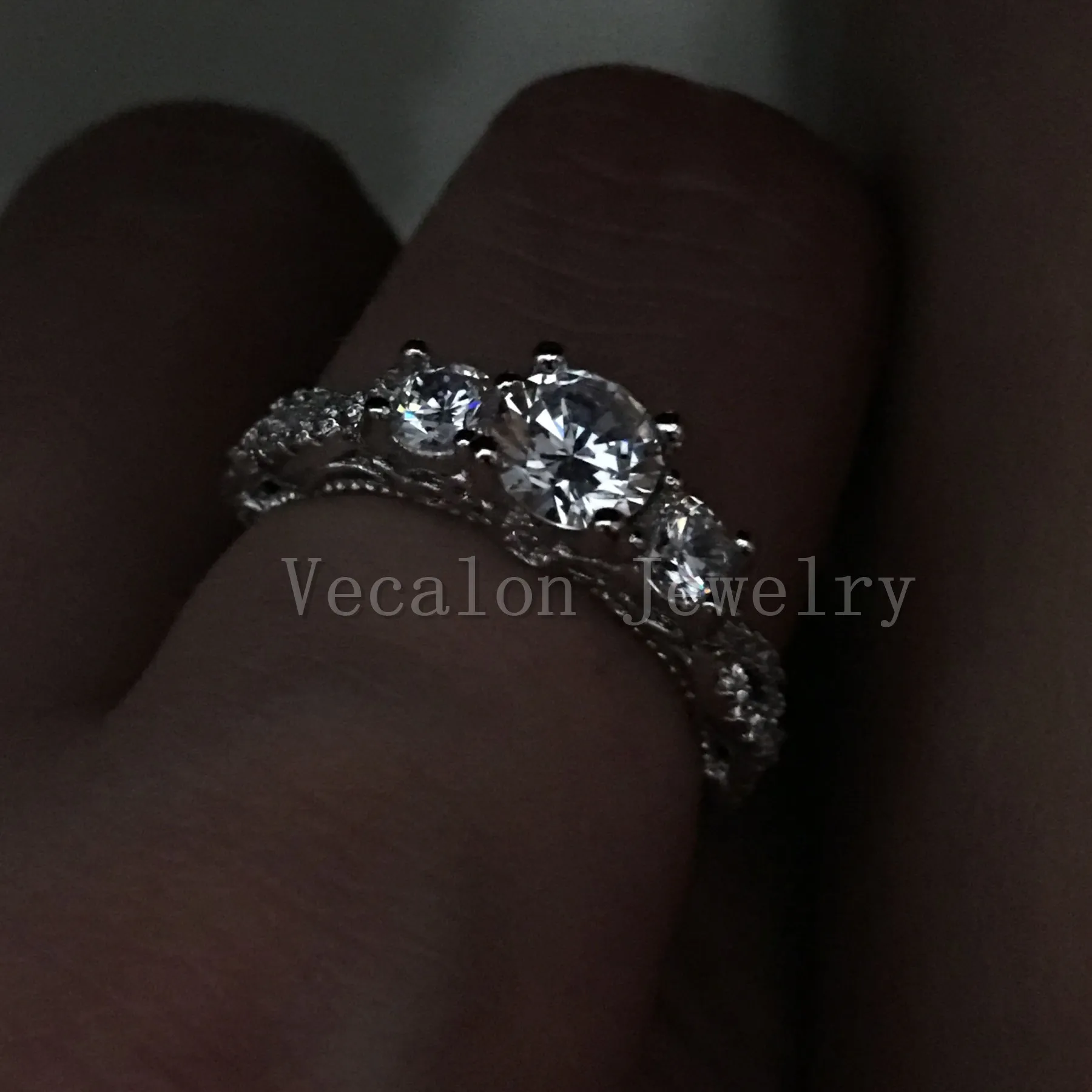 Vecalon Fashion Smycken Vintage Förlovningsring vigselring för kvinnor Cz diamantring 925 Sterling Silver Kvinnlig Fingerring