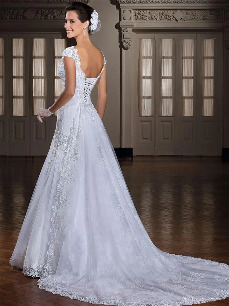 Nouveau L'image réelle nouvelle robe DE noiva blanche sexy sans bretelles sirène appliques perles dos lier la robe DE mariée DE mariée 123