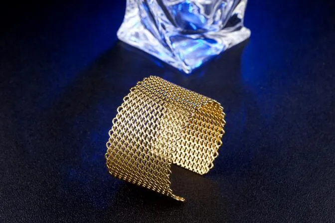 Alta qualidade! Abertura ampla pulseira 41mm pulseira net prata ouro madame moda jóias de prata banhado a ouro pulseira pulseira