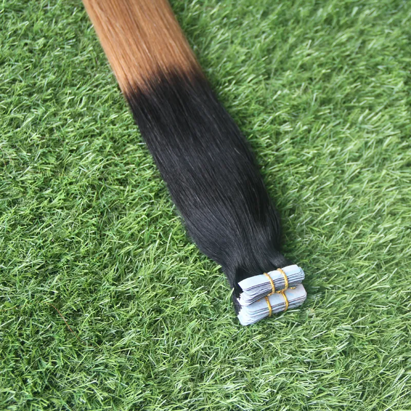 Aplicar fita adesiva de pele de pele de pele de pele ombre fita em extensões de cabelo humano 40 peças 100g fita adesiva cabelo cabelo trama # 27 dois cor tone