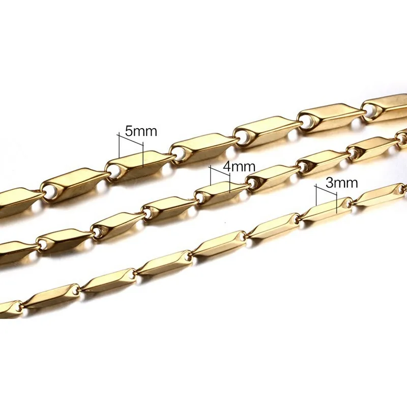 Мужские простые ювелирные украшения Joyas Titanium Steel High Posisted Men Fashion Chains Ожерелье золото 60 см 0 3 см 0 4 см 0 5CM2239