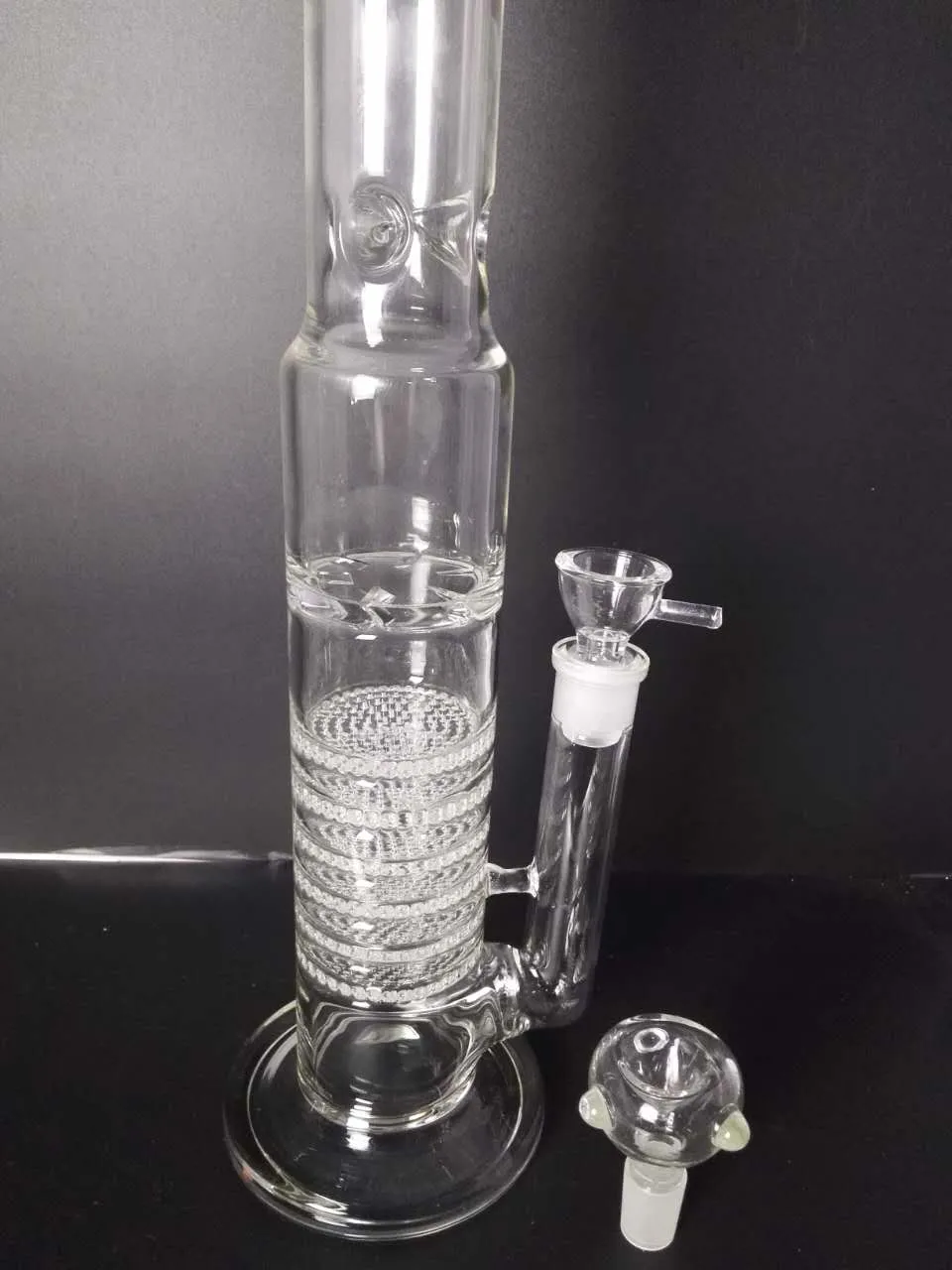 H: 45CM Bang en verre Pipe à eau pratique Percolateur en nid d'abeille à 7 couches Bubbler Recycler Plates-formes pétrolières Ash Catcher 18mm Joint Bol en verre Portable