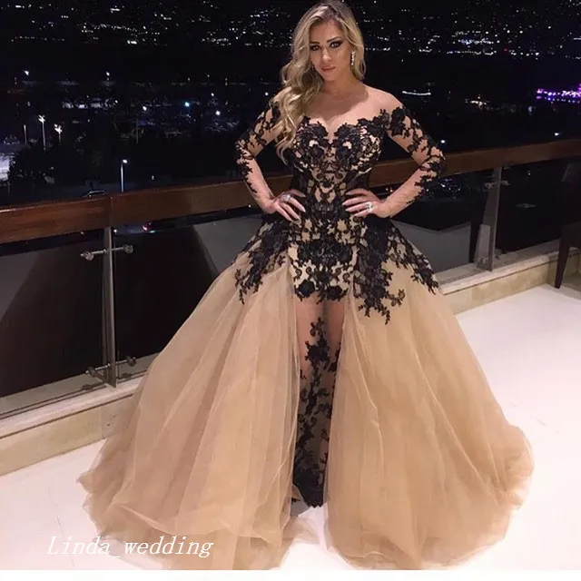 2019 Black Prom Dress Off Shoulder Tulle Detachable Skirt Train Long Special Occasion Dress Party Dress Plus Size vestidos de festa longo