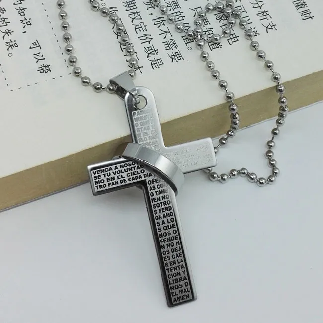 Bible Cross Ring Titanium Necklace Men's Stainless Steel Couple Necklace wholesale