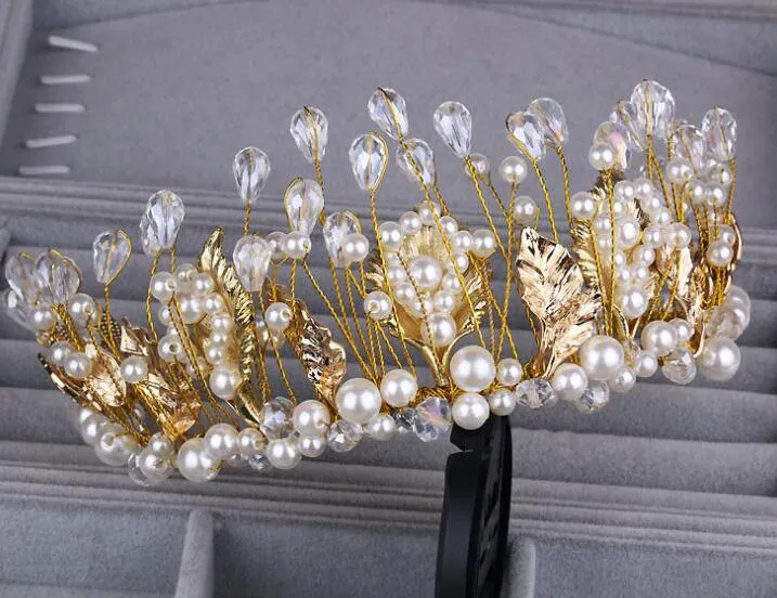 Gold Vintage Bridal Jewelry Headpiece Pearl Hair Accessories Crystal Hair Band headbands Bridal Crown Tiara Wedding Jewelry HT121