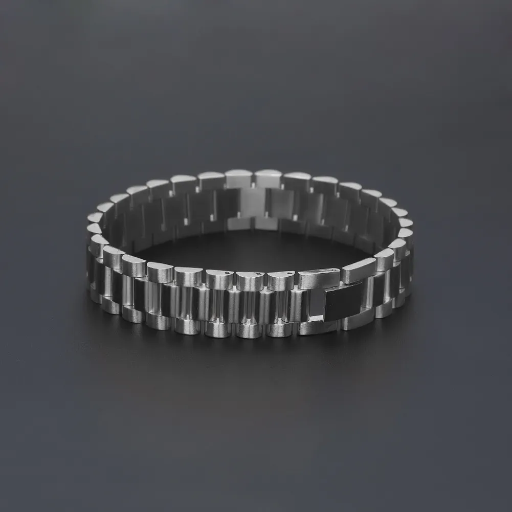 Watch Strap Link Bracelet 22 5cm 1 5cm Stainless Steel Crown President Style Adjustable Mens Hip Hop Bangle Cool Gift3012