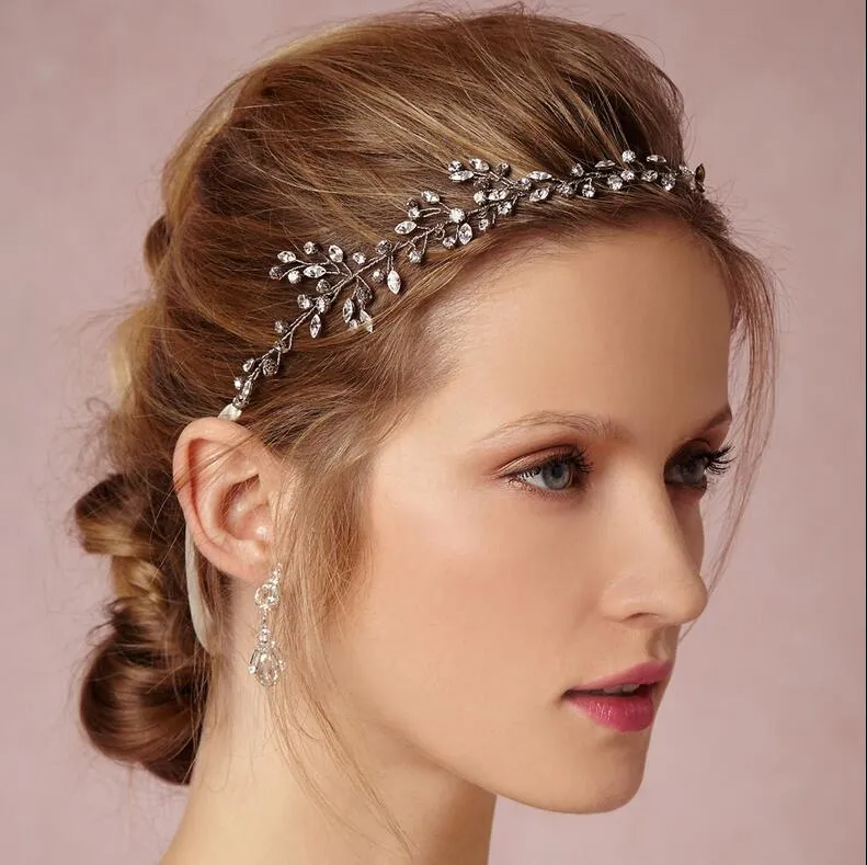 Silver Crystal Headbands Handgjorda Bröllop Hår Tillbehör Vintage Bröllop Tillbehör Hårband