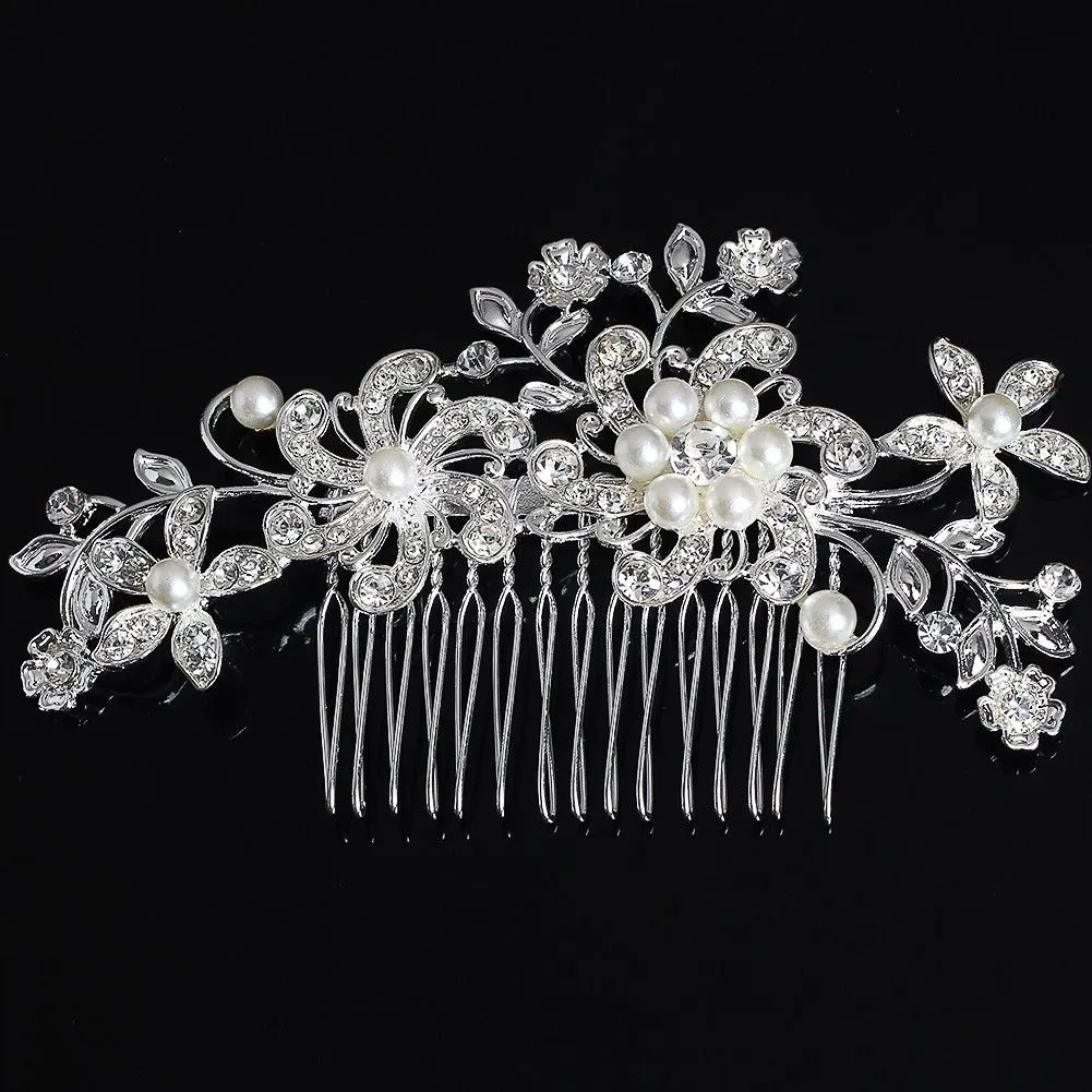 Fashion Bridal Wedding Tiaras Fantastisk strass Fin Kam Brudsmycken Tillbehör Crystal Pearl Hair Brush 338Y