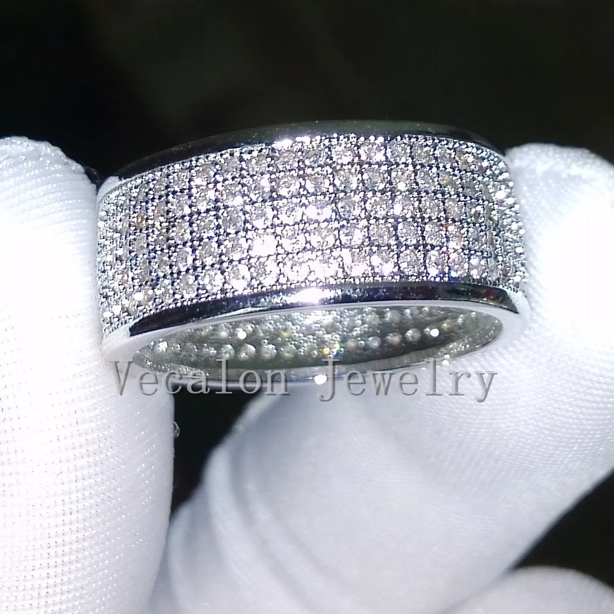 Vecalon Full Simulated diamond Cz Wedding Band Ring for Women 10KT White Gold Filled Female Engagement Band Sz 5-11