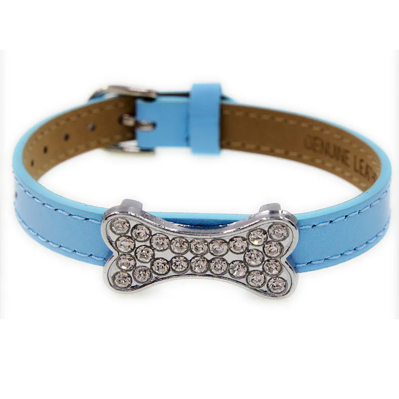 Partihandel Rhinestone Dog Bone Zink Alloy 10mm Slider Charms DIY Tillbehör Passa 10mm Pet Collar Wristband Sl508