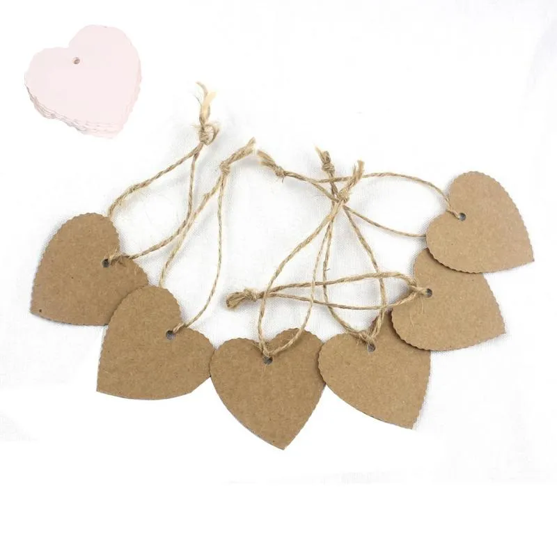 Blank Heart Shape Craft Paper Hang Tag Wedding Party Label Price Gift Cards Decoration Bookmark + String