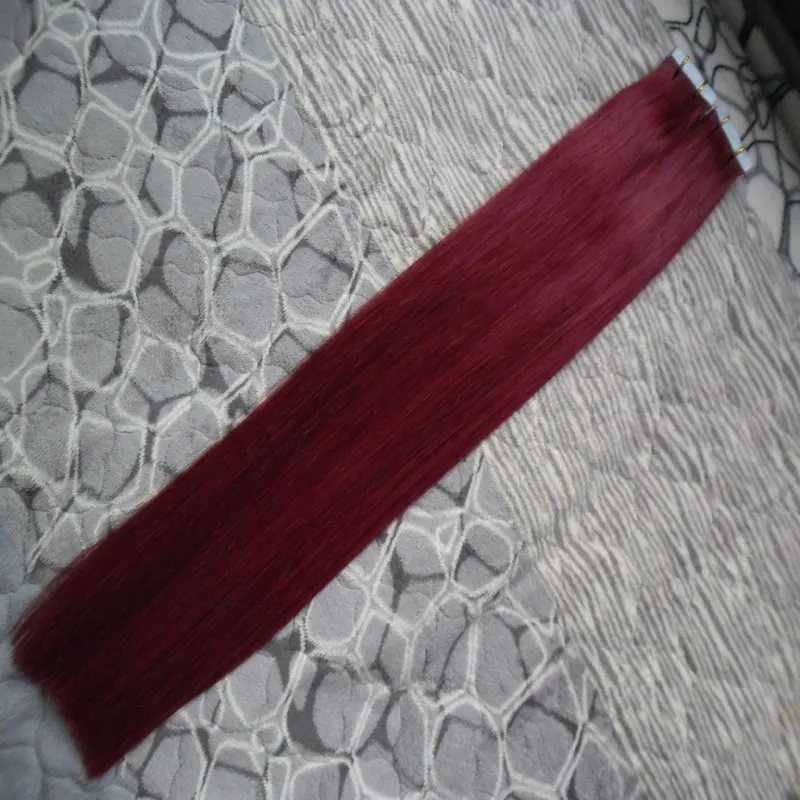 #99J Red Wine Tape In Human Hair Extensions Skin Weft Tape Hair Extensions 2.5g strand Tape In Remy Human Hair Extensions 100g