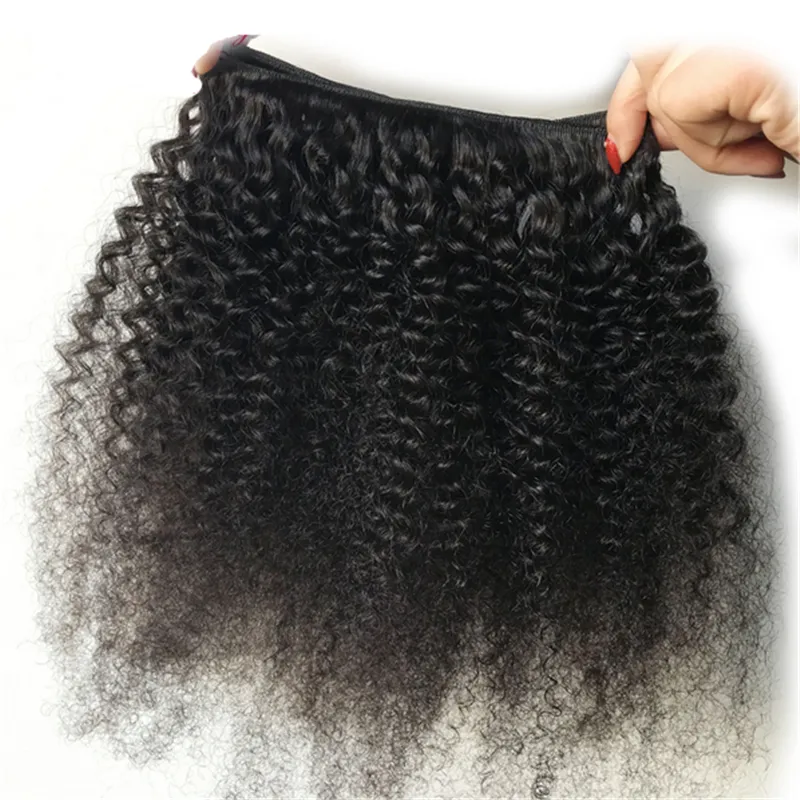 Bundle di capelli ricci afro crespi con chiusura in pizzo 4 pezzi / lotto capelli umani crespi brasiliani crespi tesse con chiusura in pizzo con i capelli del bambino