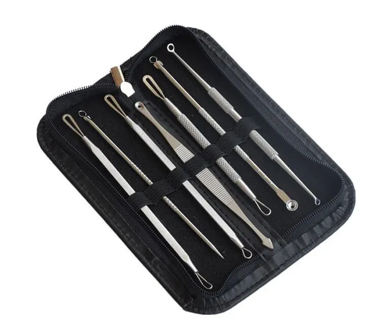 7 stks / set Blackhead Remover Tools Kits Puistje Smemish Extractor Acne Remover Tool Set Make-up Beauty Tool Kit Black Head Whitehead Needle