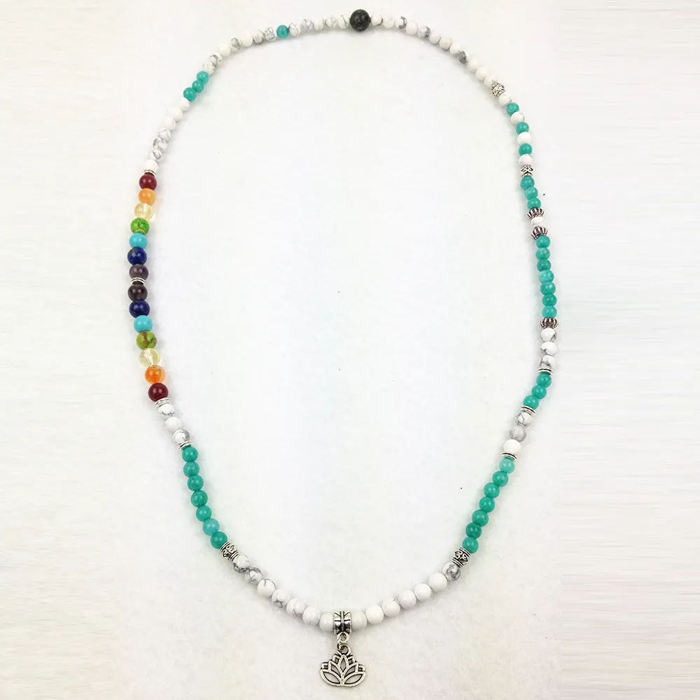 SN0183 Nowy projekt 108 Mala Koraliki Moda Yoga Bransoletka Aquamarine Chakra Lotus Charm Naszyjniki Darmowa Wysyłka