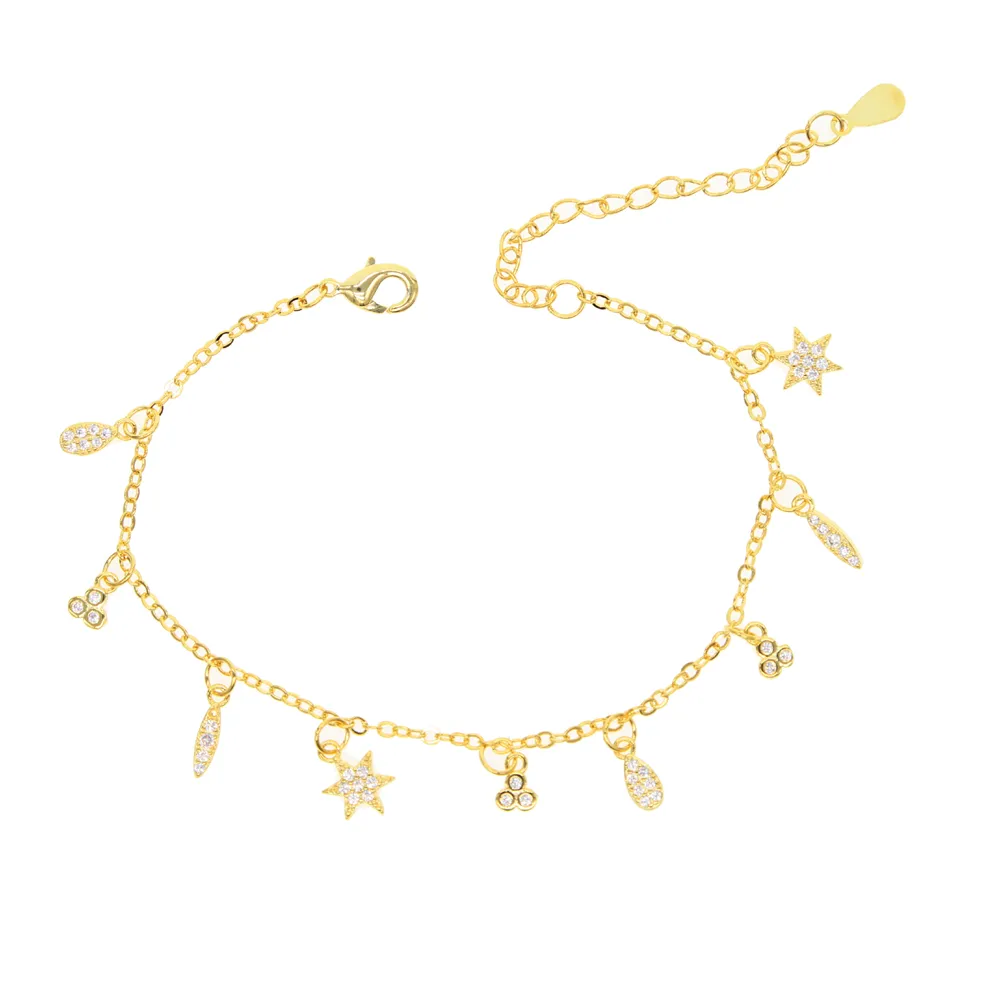 Fashion Jewelry Delicate Cz Tiny Cute Girl Chain 165cm Dangle Charm Gold Plated Bracelet