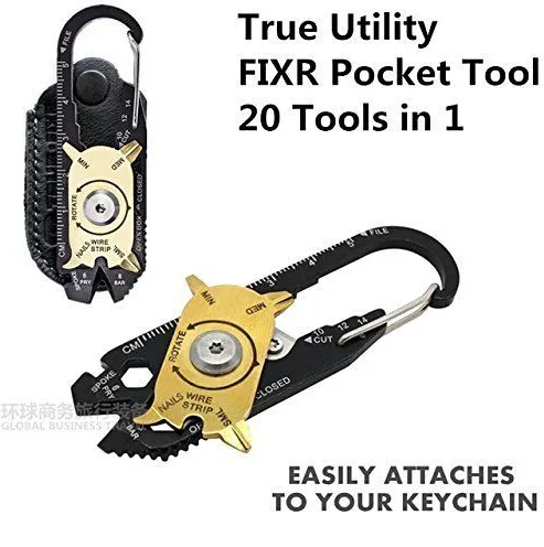 Hot True Utility FIXR 20-in-1-Multitools, Metall, schwarzer Edelstahl, Taschenwerkzeug-Schlüsselanhänger, Neu