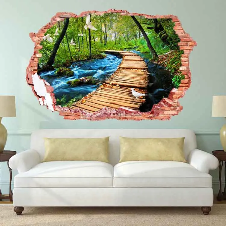 Nieuwe Mode 3D Gedrukt Venster Landschap Muurstickers Decor Slaapkamer Houseroom Stickers Huis Woondecoratie Eco-vriendelijk PVC veilig materiaal