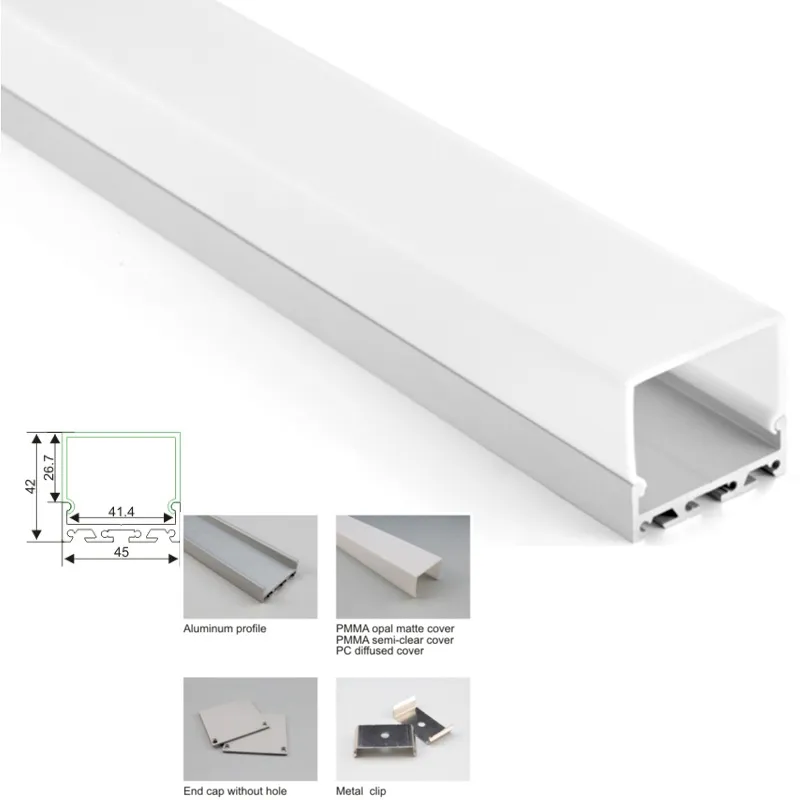 10 x 1m sets / partij geanodiseerd zilver aluminium LED-profiel en vierkant kanaal LED alu voor plafond of hanglampen