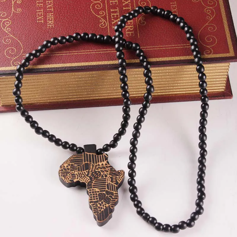 Whole and retail 2017 New Africa Map Pendant Good Wood Hip Hop Wooden Fashion Necklace 5685427