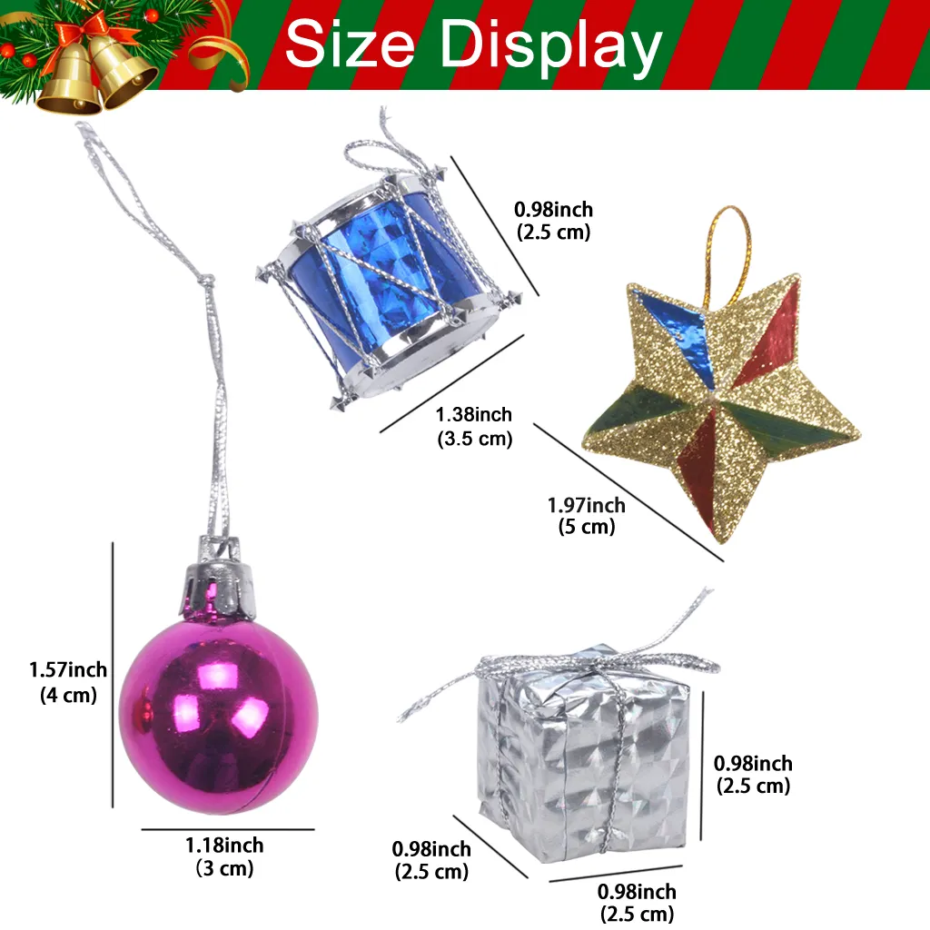 Set di ornamenti decorativi natalizi appendere l'albero di Natale con palline, stelle, cubi e tamburi casa e ufficio 18 pezzi