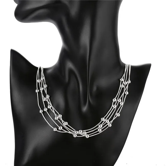 Julklapp fem linje ljus pärla halsband sterling silver tallrik halsband stsn213, mode 925 silver kedjor halsband fabrik direktförsäljning