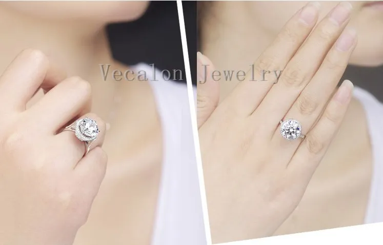 Vecalon 2016 Brand Design Feminino Anel Coroa 5ct Diamante Simulado Cz 925 Prata Esterlina Noivado Aliança de casamento anel para mulheres