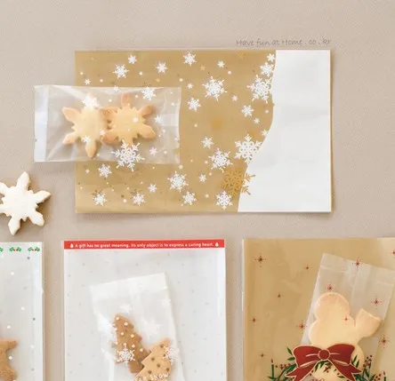 Ny DIY / Cute Snowflake Guld Öppna Top Snack Väskor / Lovely Biscuits Bread Cookie Presentväska 12 * 18cm Partihandel