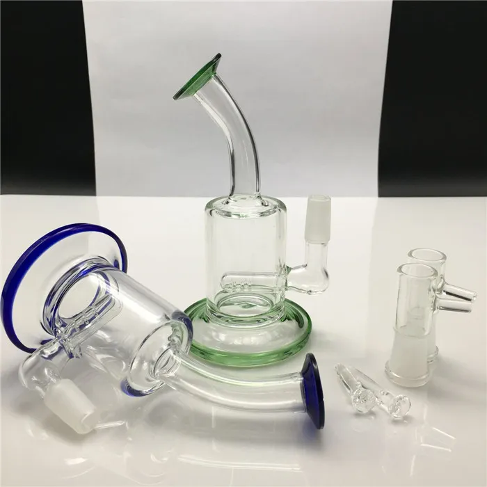 Hookahs 6 polegadas Mini Bongo de vidro de 14 mm machos espessos tubos de água transparentes Rigante de óleo azul verde Duas funções Recycler