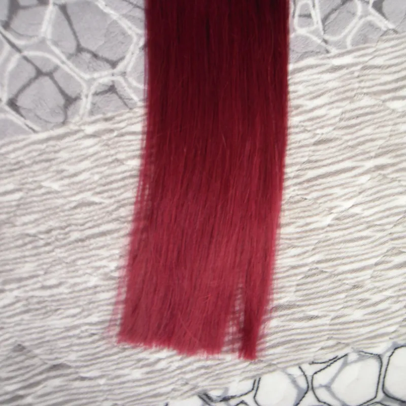 Renk # 99J Kırmızı Şarap 8a Brezilyalı Bakire Saç Bant İnsan Saç Uzantıları 100g görünmez bant uzantıları 40 adet Cilt Atkı Saç Uzantıları