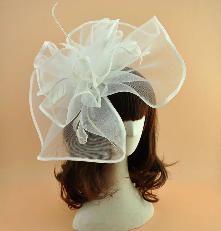 2018 New White Black Plain Feather Facinator Hair Clip Vintage Women Wedding Bride Hats Hairpin Banquet Dinner Ladies Mesh headdre4186683