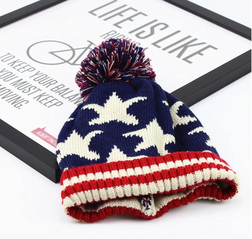 Berretto con bandiera americana alla moda USA Berretti e cappelli lavorati a maglia caldi invernali in lana uomo e donna Berretti cool con teschio