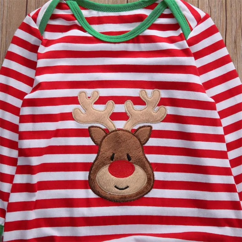 Boże Narodzenie Dziewczynka Chłopiec Ubrania Piżamy Strój Noworodka Dzieci Body Body Paski Ruder Rudolph Renifer 2 Style Zimowe Odzieżowa Hurtownie