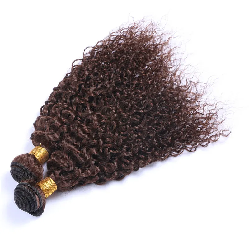 Estensioni dei capelli umani castano medio 3 pezzi ricci crespi vergini malesi # 4 fasci di tessuto dei capelli umani di Remy color cioccolato senza groviglio
