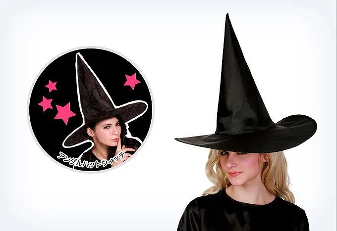 Halloween Witch Hat Wizard Hat Cap Pure Black Steeple Hat Oxford Party Witch Sexy UniformCostumes Caps för kvinnor och barn