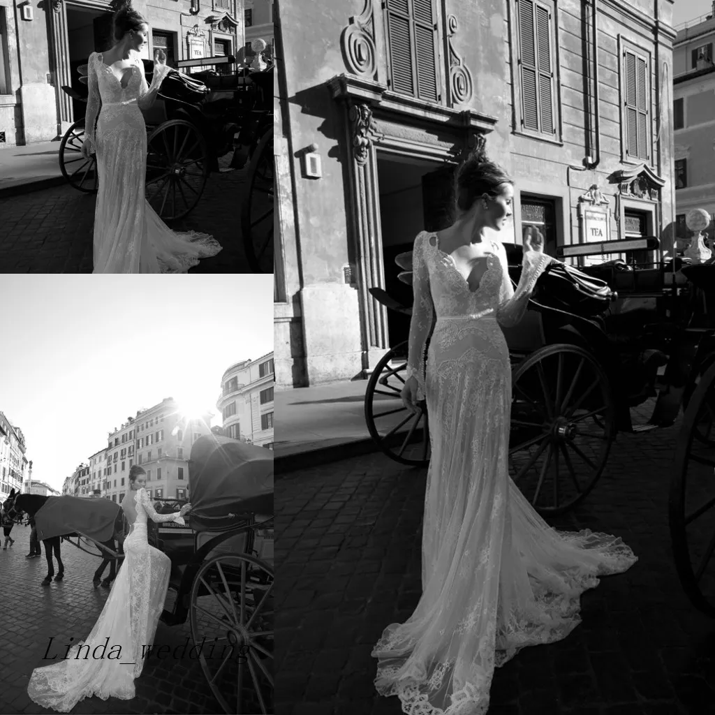 Gratis verzending Inbal Dror Vintage Kant Lange Mouw Trouwjurk Nieuwe Collectie Haute Couture Formal Dream Bridal Party Jurk